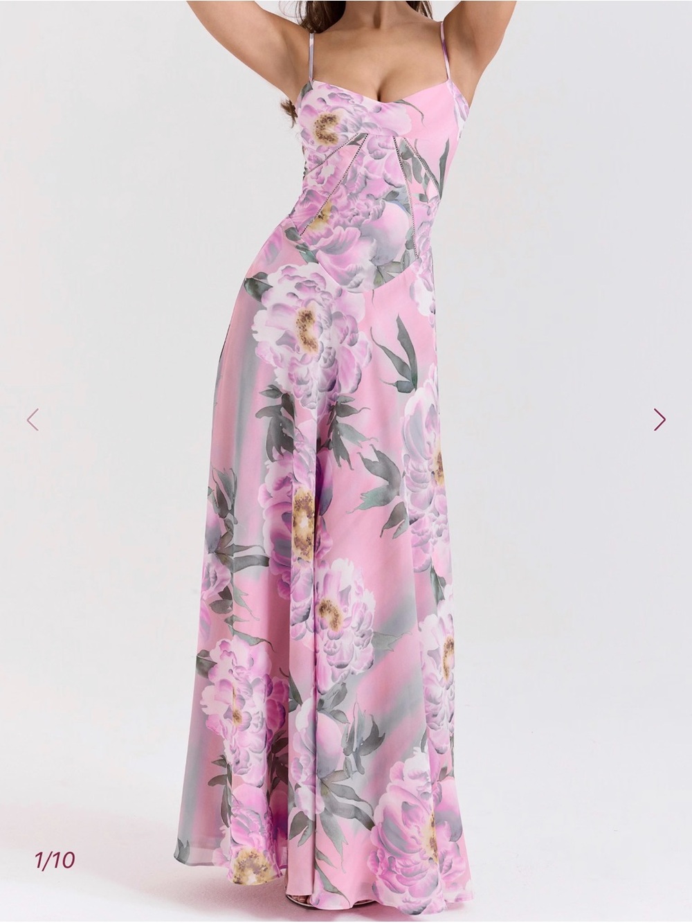 “Seren” Floral Pink Maxi Slip Dress with Lace Back - Picture 2 of 6
